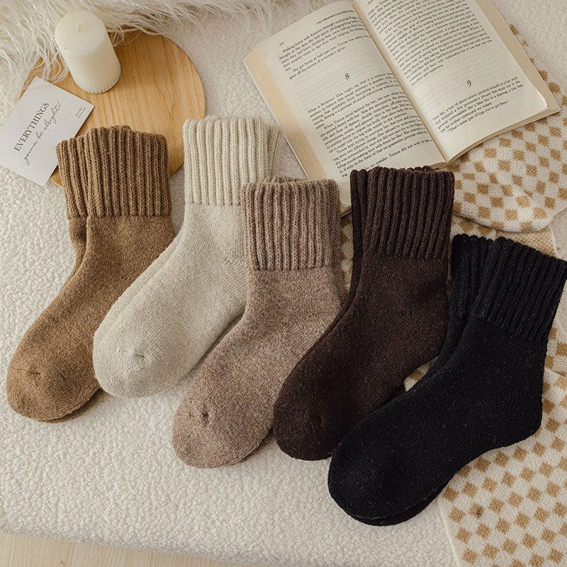 🧦5 paar wollen sokken voor dames - warme, halfhoge sokken
