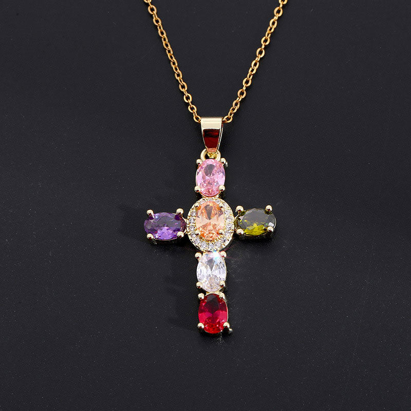 ✨Kleurrijke zirkonia kruisketting✨