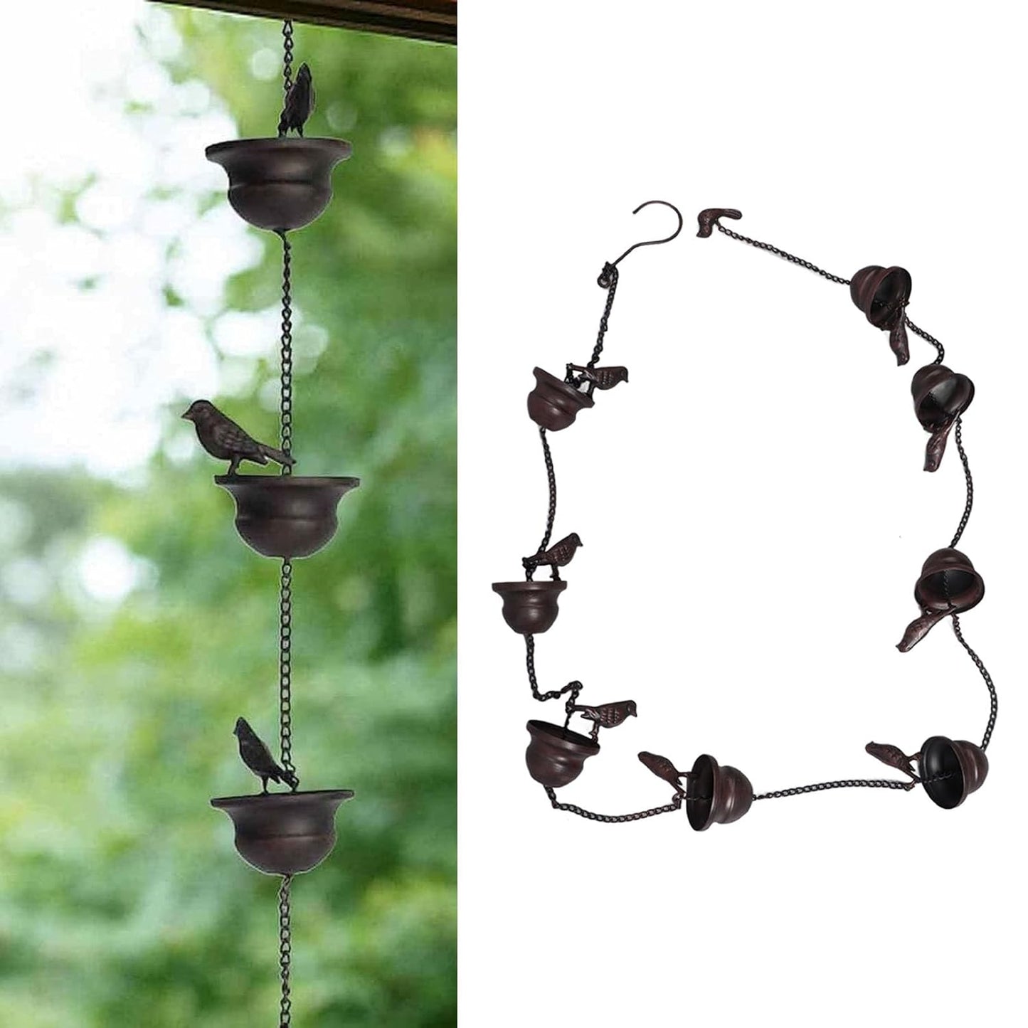 Waar regen kunst ontmoet - Decoratieve regenketting met vogelbad ontwerp
