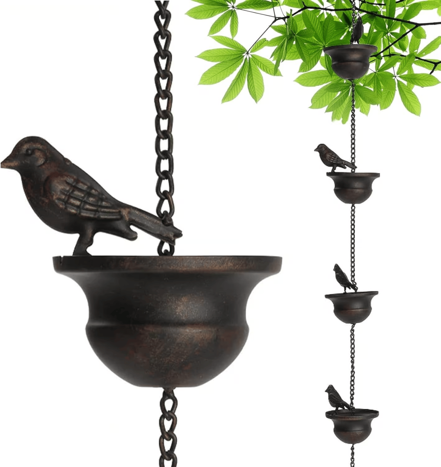 Waar regen kunst ontmoet - Decoratieve regenketting met vogelbad ontwerp