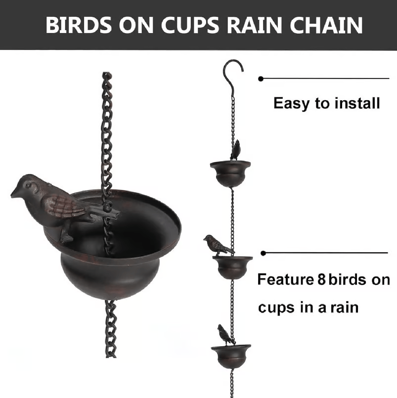 Waar regen kunst ontmoet - Decoratieve regenketting met vogelbad ontwerp