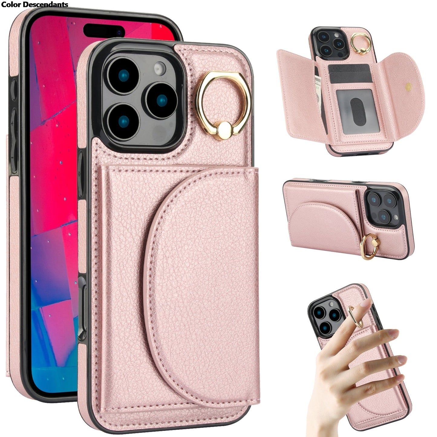 Skórzane etui z uchwytem na pierścionek / etui z podstawką do iPhone'a 17 Pro Max z miejscem na kartę