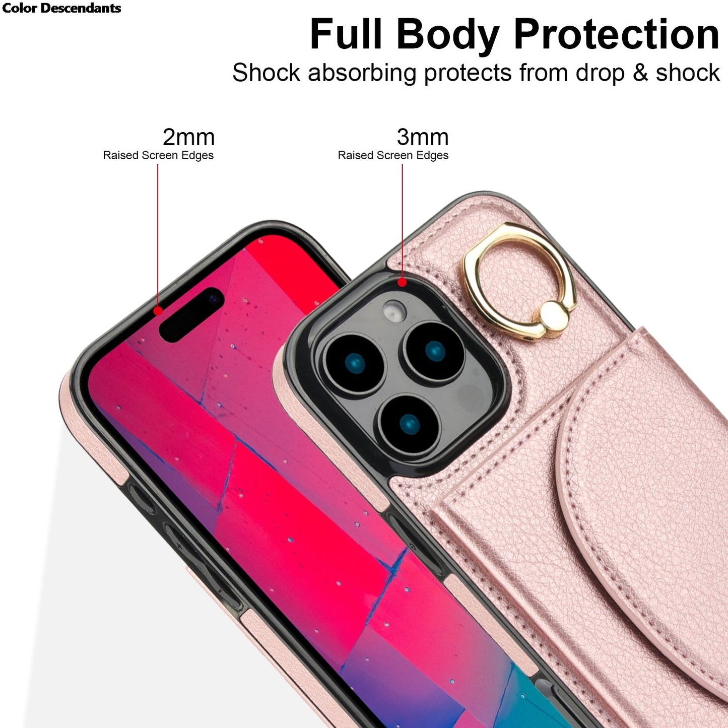 Skórzane etui z uchwytem na pierścionek / etui z podstawką do iPhone'a 17 Pro Max z miejscem na kartę