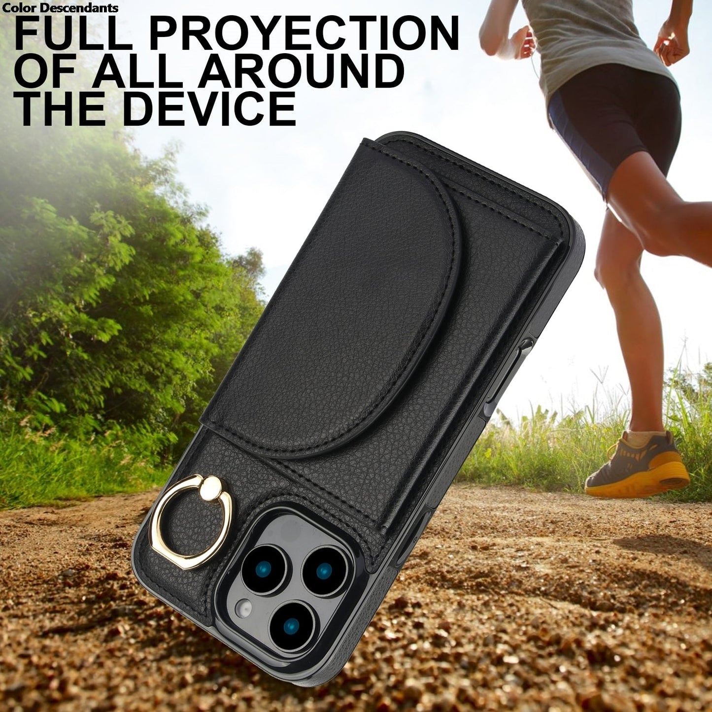 Skórzane etui z uchwytem na pierścionek / etui z podstawką do iPhone'a 17 Pro Max z miejscem na kartę