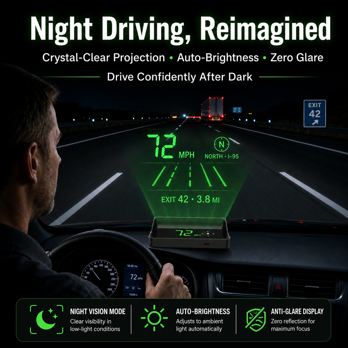 Head-Up-Display (HUD) – Auto-GPS – Digitaler Tachometer