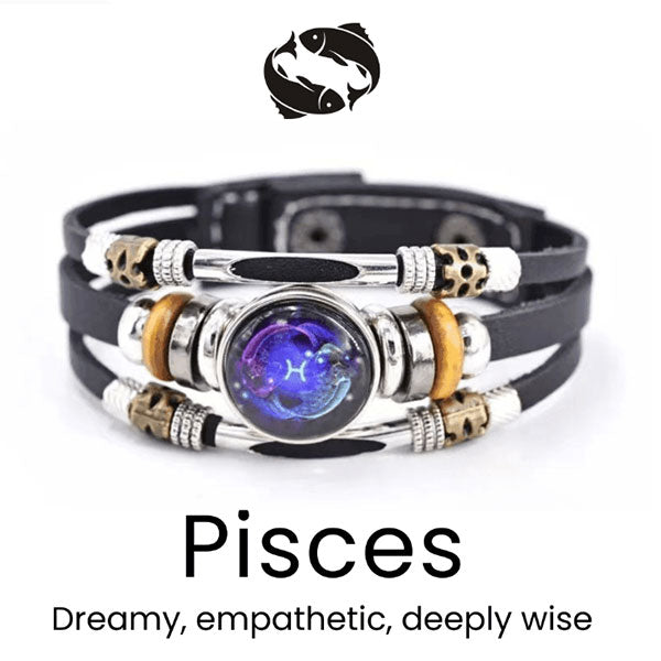 🌌 Noś swoje przeznaczenie: Skórzana bransoletka z 12 znakami zodiaku 🌌