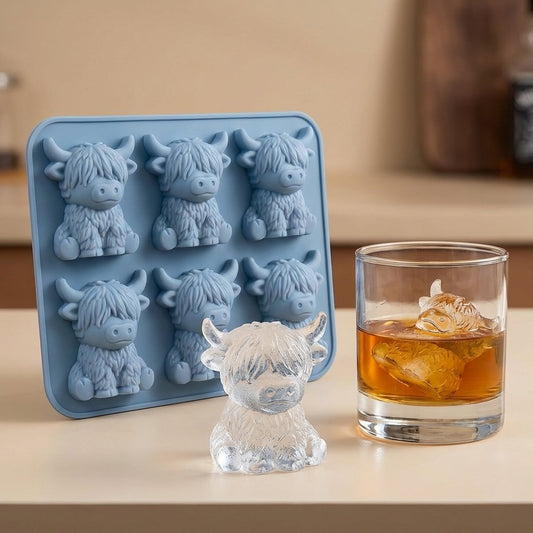 🐮 Miniaturowa foremka do lodu w kształcie krowy szkockiej – uroczy lód 3D do napojów, na imprezy i prezenty