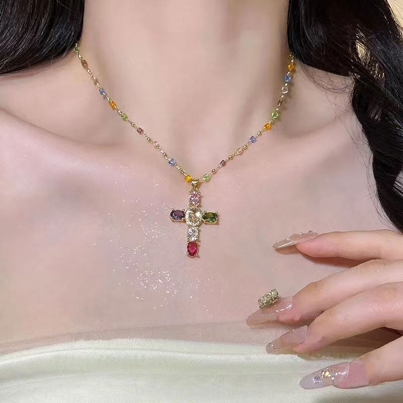 ✨Kleurrijke zirkonia kruisketting✨
