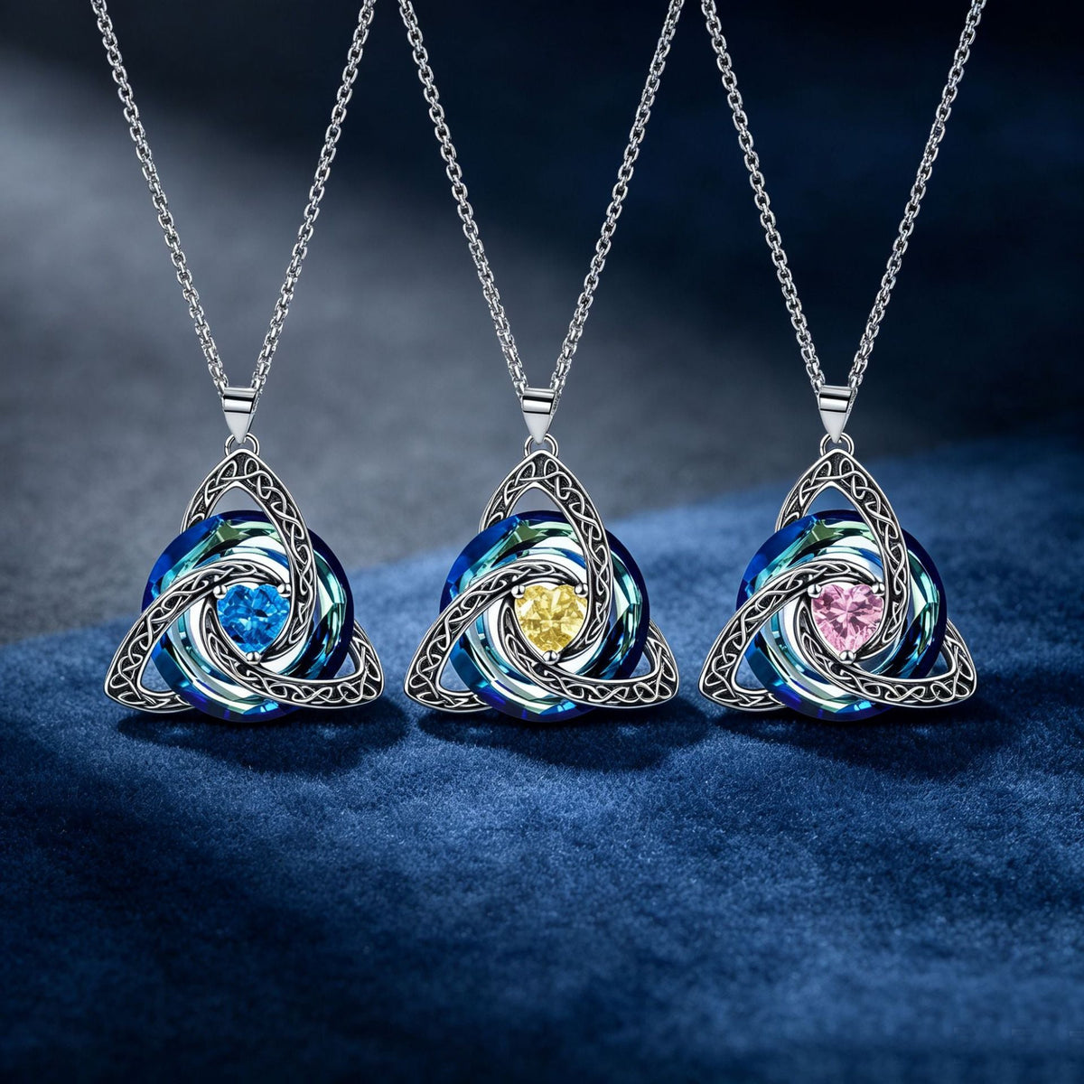 💎🔮Naszyjnik z celtyckim węzłem trójcy i kamieniem urodzinowym