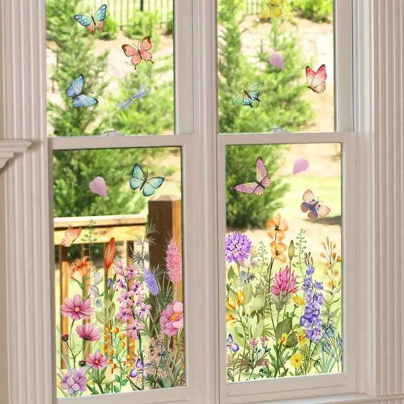 Kup 2, a 1 dostaniesz gratis💐Kolorowa naklejka na okno z bukietem kwiatów💞