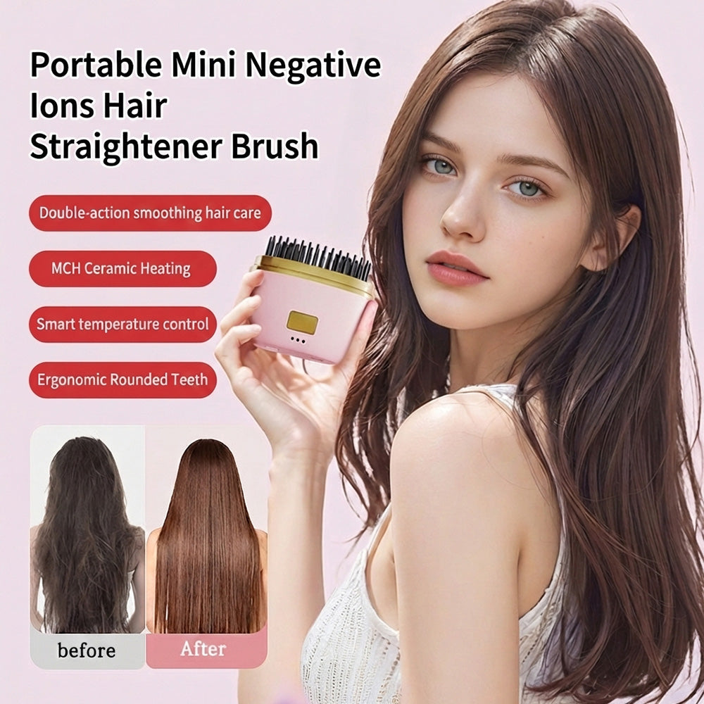 💇‍♀️Przenośna mini szczotka prostująca włosy z jonami ujemnymi