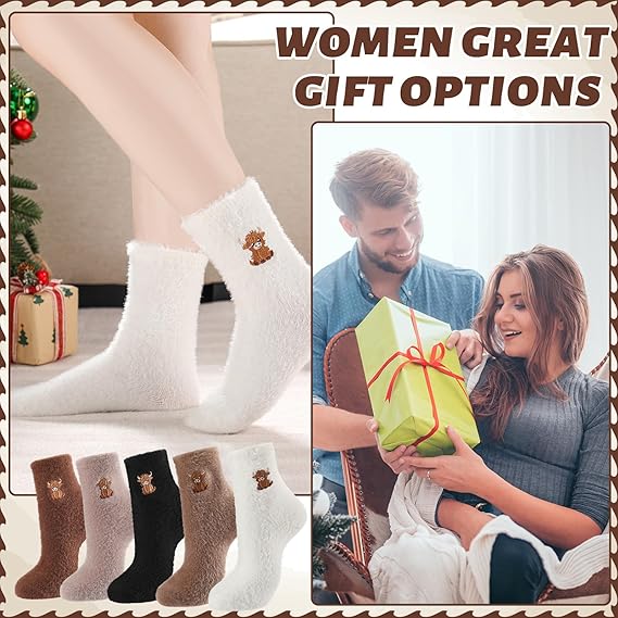 🔥 Śliczne, ciepłe pluszowe skarpetki dla kobiet z haftowanym motywem bydła górskiego