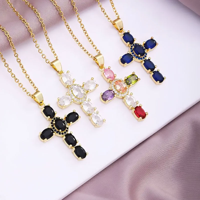 ✨Kleurrijke zirkonia kruisketting✨