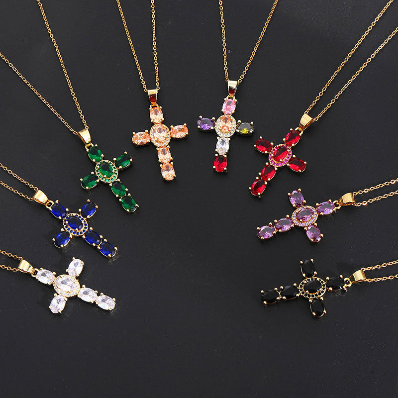 ✨Kleurrijke zirkonia kruisketting✨