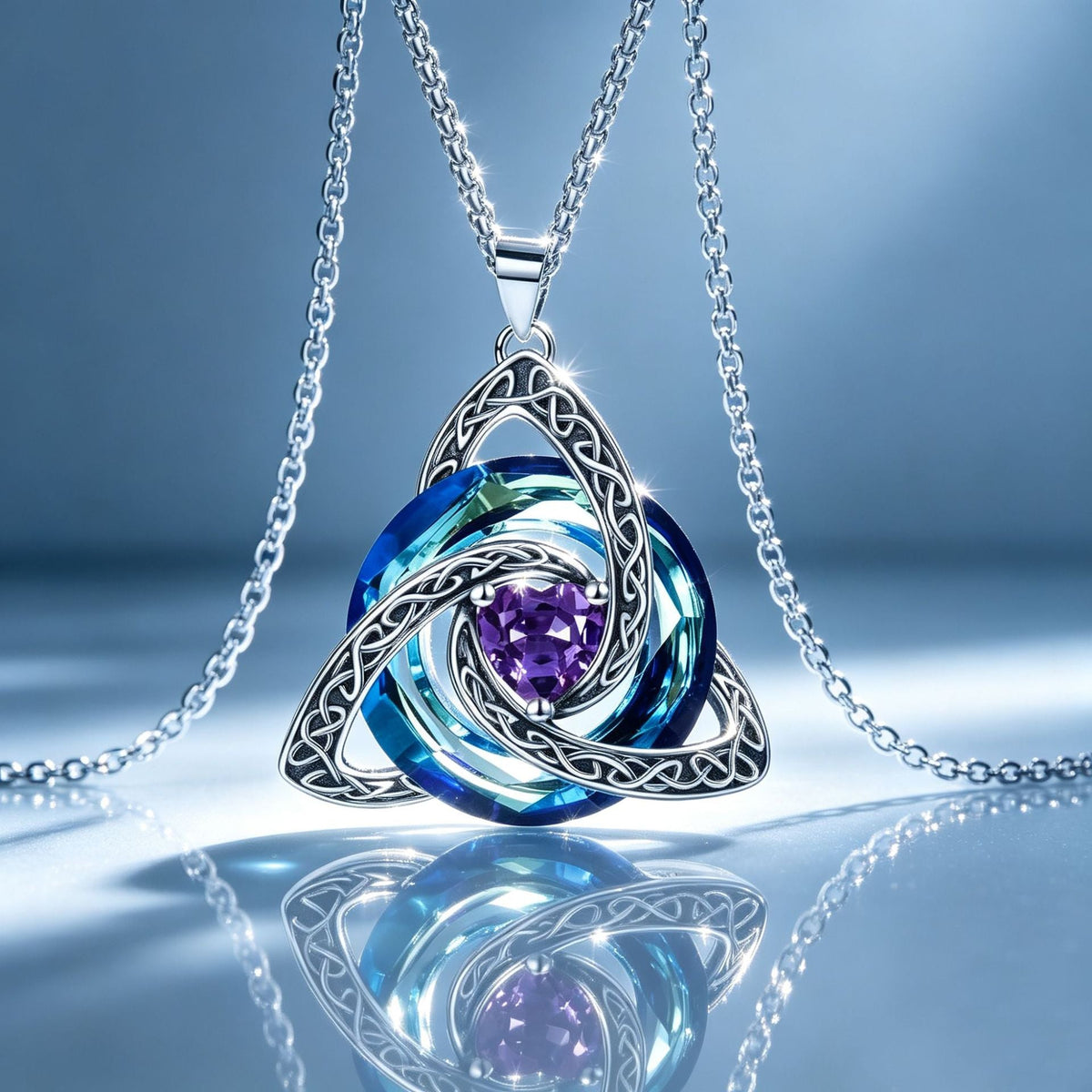 💎🔮Naszyjnik z celtyckim węzłem trójcy i kamieniem urodzinowym