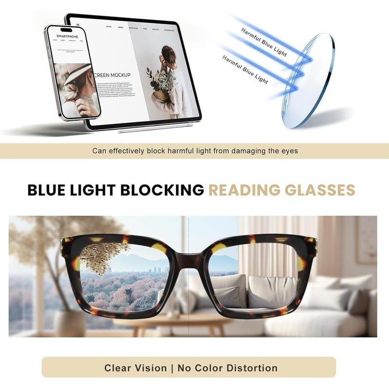 🔥Oferta specjalna – ✨👓Okulary do czytania w kolorze skorupy żółwia – duże, kwadratowe okulary z filtrem światła niebieskiego