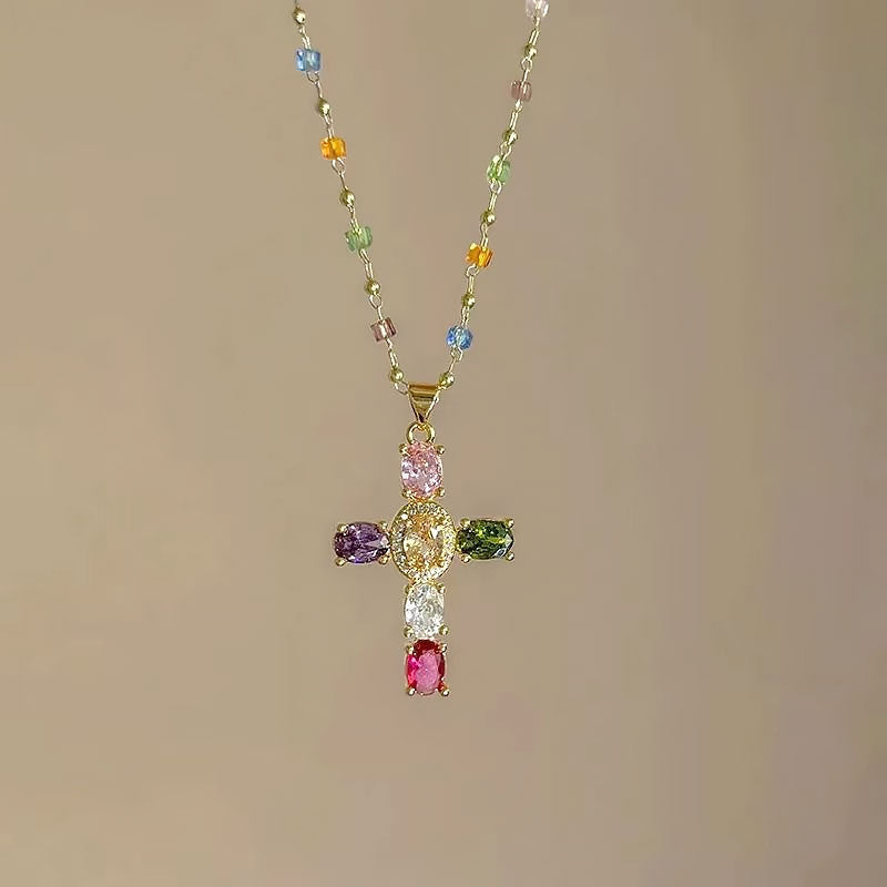 ✨Kleurrijke zirkonia kruisketting✨