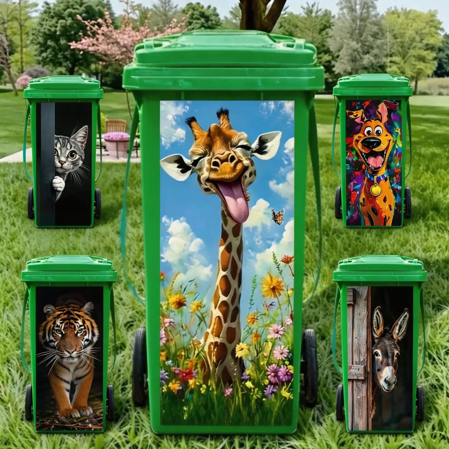 🦒🐯Kreatywna naklejka na kosz na śmieci z kolorową kreskówką✨