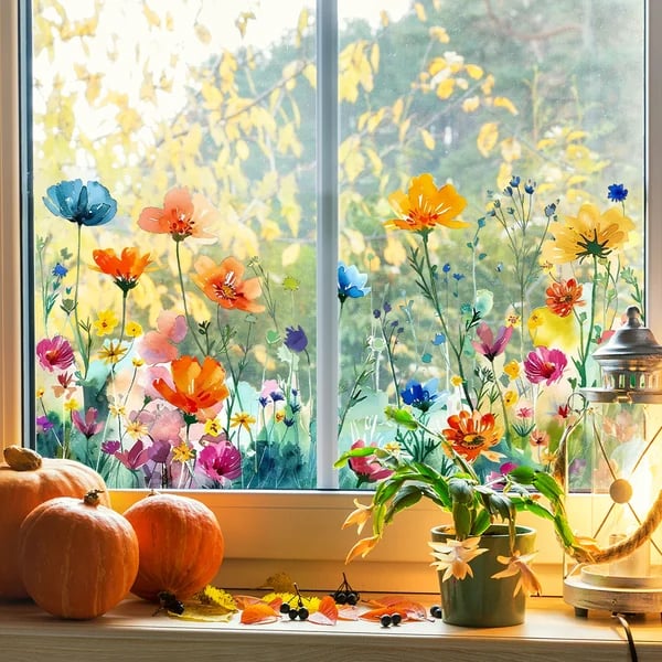 Kup 2, a 1 dostaniesz gratis💐Kolorowa naklejka na okno z bukietem kwiatów💞