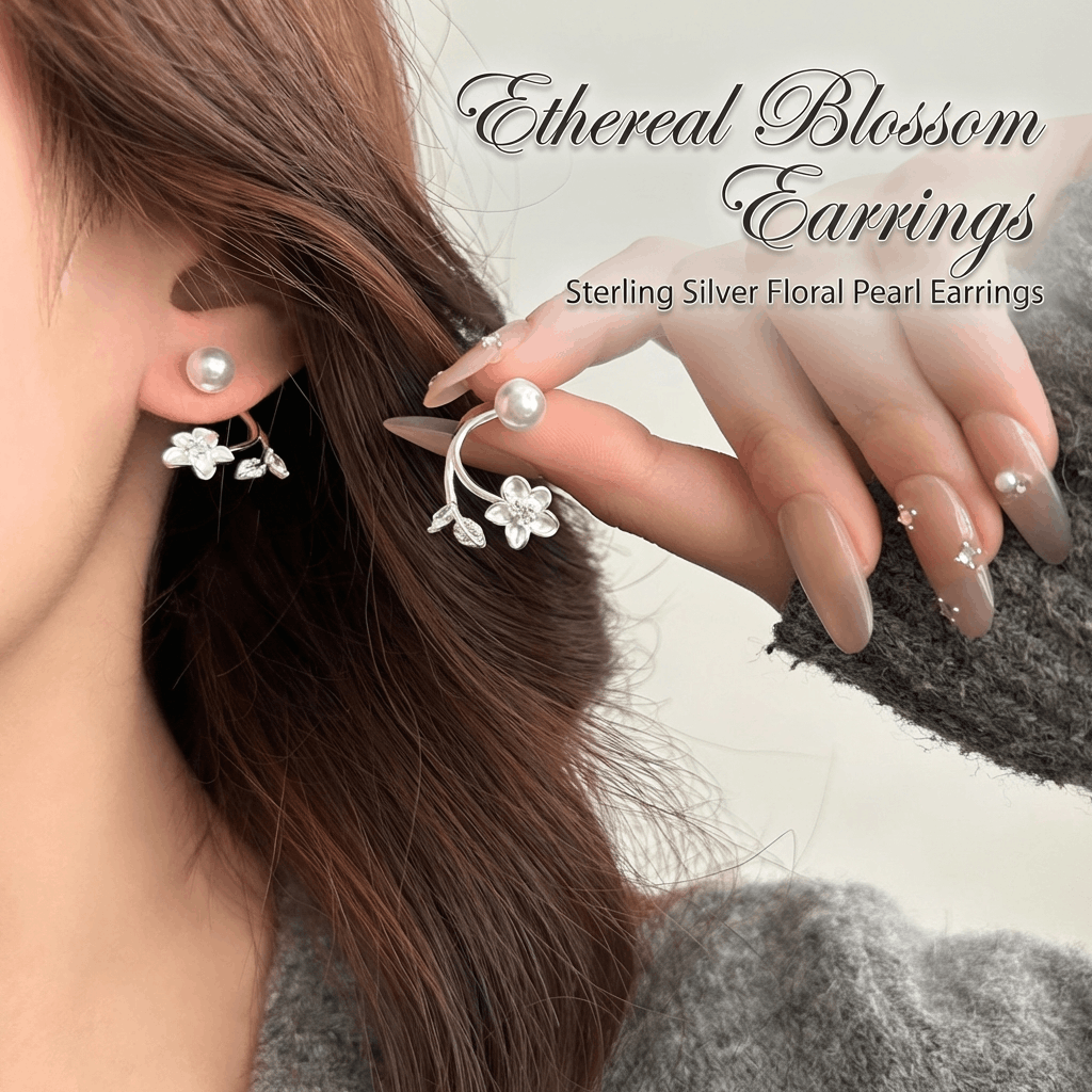 🎀Kolczyki Ethereal Blossom: Srebrne kolczyki z kwiatami i perłami dla kobiet