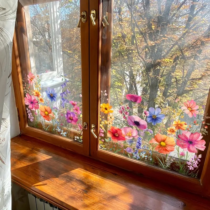 Kup 2, a 1 dostaniesz gratis💐Kolorowa naklejka na okno z bukietem kwiatów💞