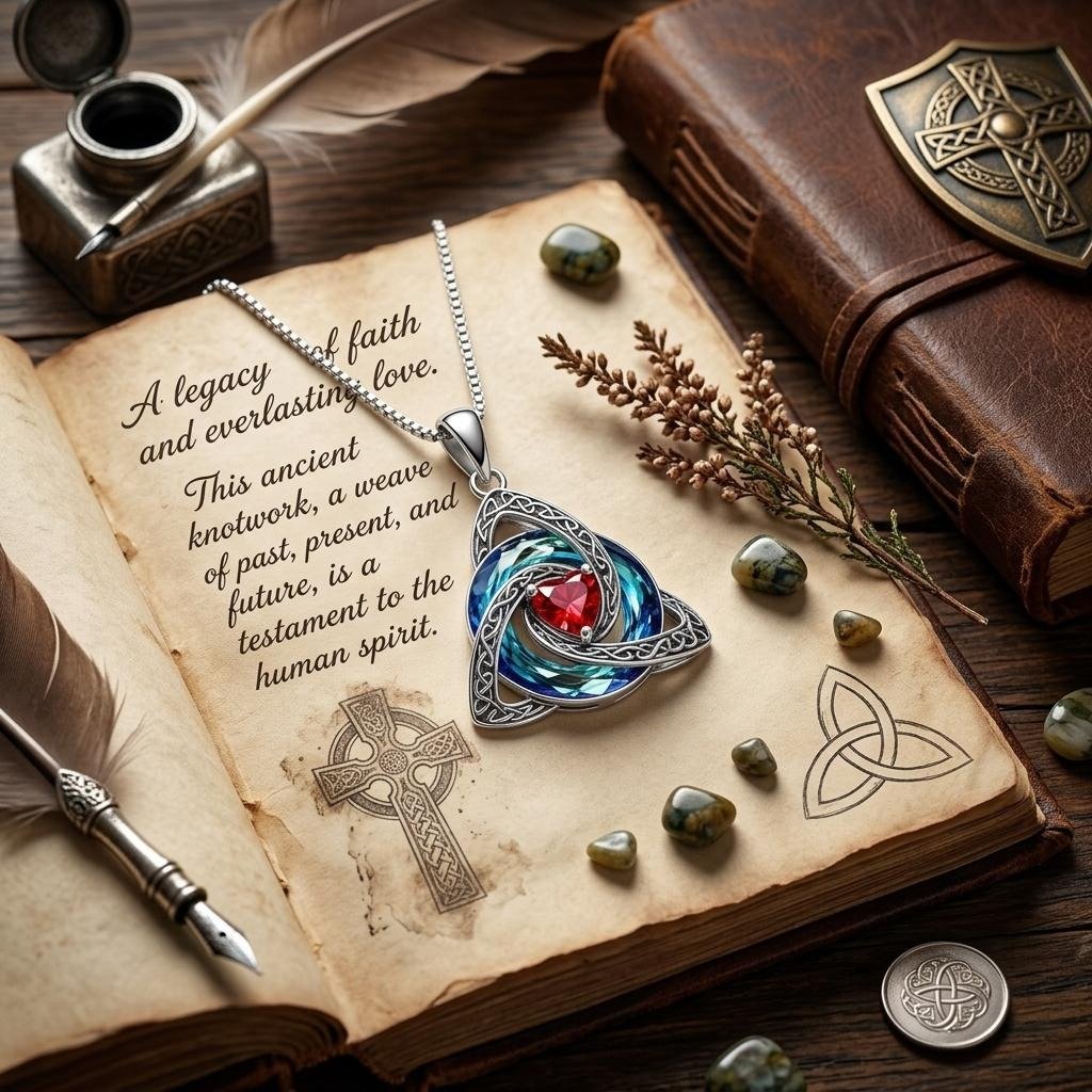 💎🔮Naszyjnik z celtyckim węzłem trójcy i kamieniem urodzinowym