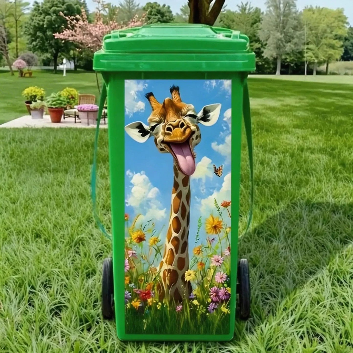🦒🐯Kreatywna naklejka na kosz na śmieci z kolorową kreskówką✨