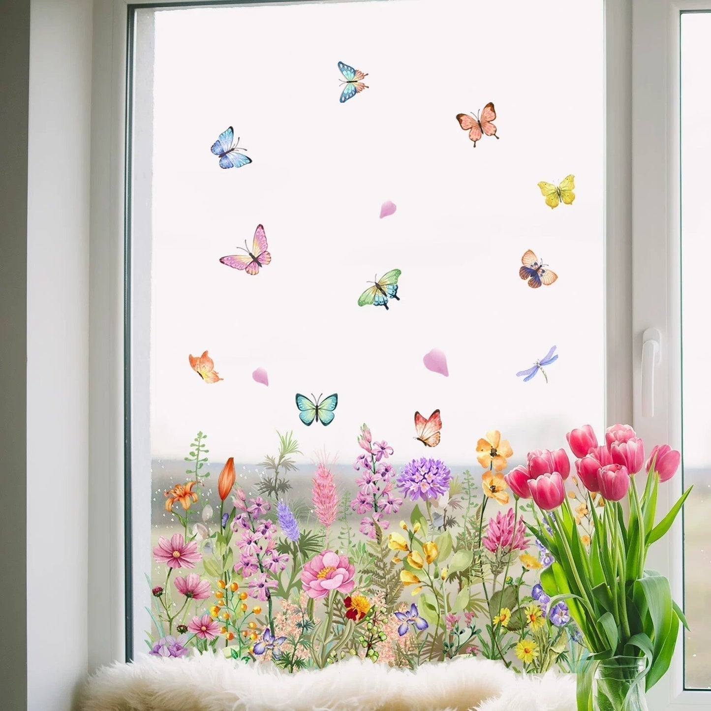Kup 2, a 1 dostaniesz gratis💐Kolorowa naklejka na okno z bukietem kwiatów💞