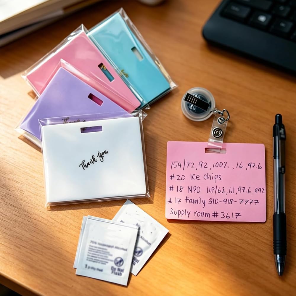 🩺Karty zmazywalne | Można pisać po obu stronach, nie blakną i nie rozmazują się (🖊Pisz. Wycieraj. Powtarzaj.) 🎁Dołączony bezpłatny klips