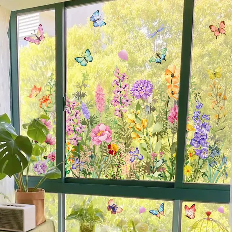 Kup 2, a 1 dostaniesz gratis💐Kolorowa naklejka na okno z bukietem kwiatów💞