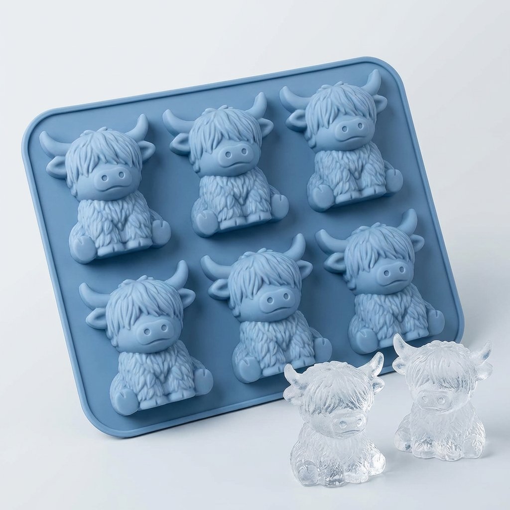 🐮 Miniaturowa foremka do lodu w kształcie krowy szkockiej – uroczy lód 3D do napojów, na imprezy i prezenty