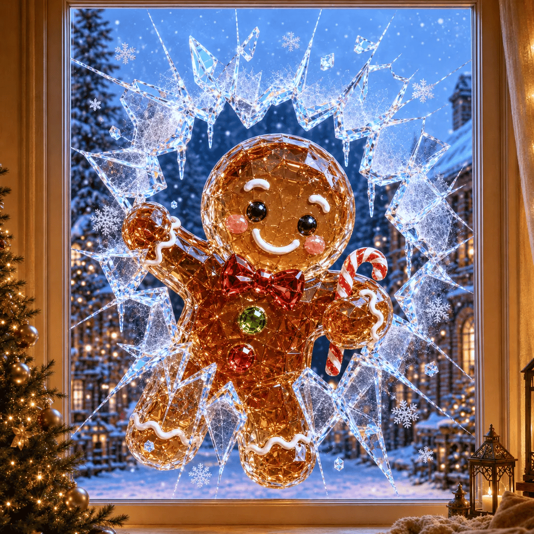 🔥HETEREA 49 % RABATT✨🎄Weihnachtsaufkleber mit Kristallmotiv, der einen Einbruch am Fenster vortäuscht – 3D-Fensterdekoration mit zerbrochenem Glas