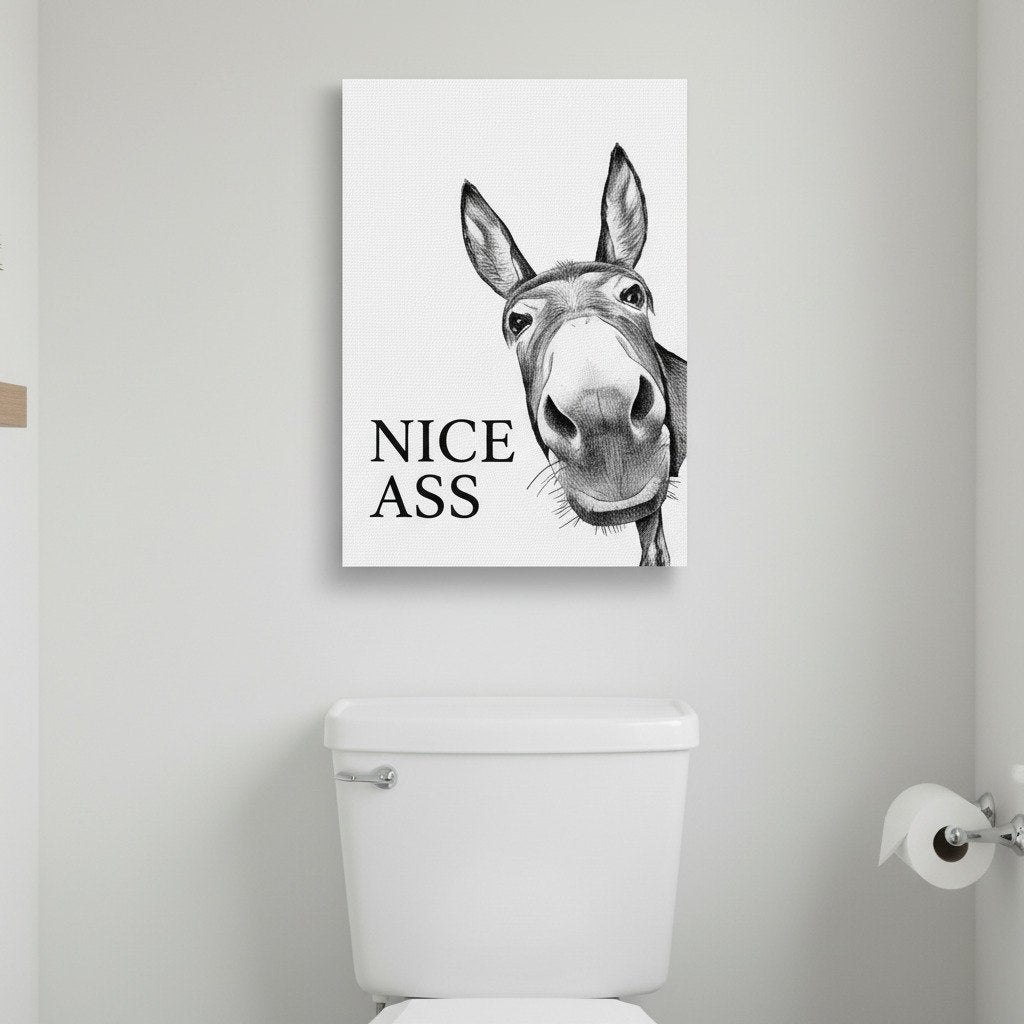 🧻Zabawna dekoracja ścienna do łazienki - obrazek z osiołkiem i napisem „Nice Ass” (Nice ass)