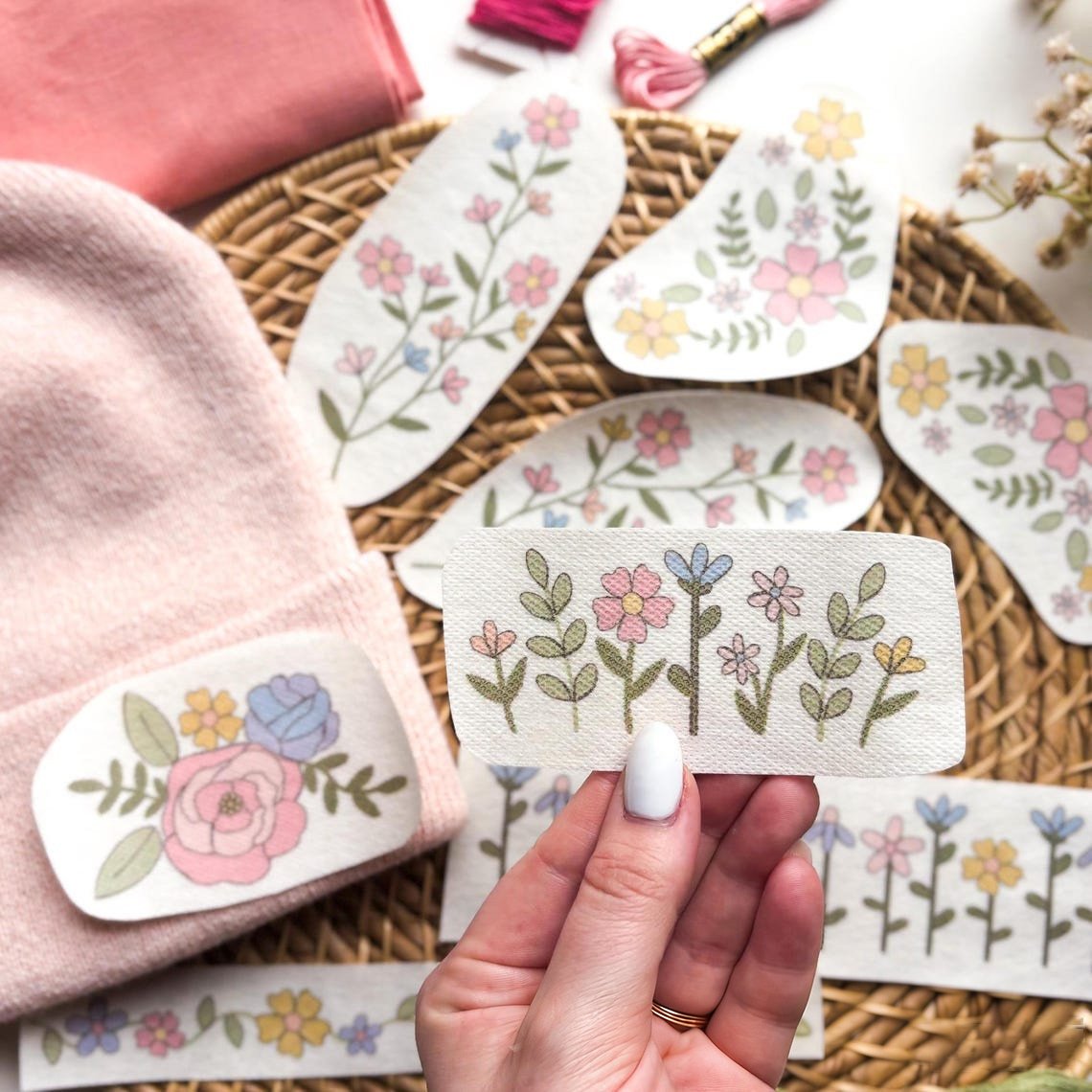 🌸Kwiaty Wzory kwiatowe Wzory do haftu – naklejanie i haftowanie dla początkujących
