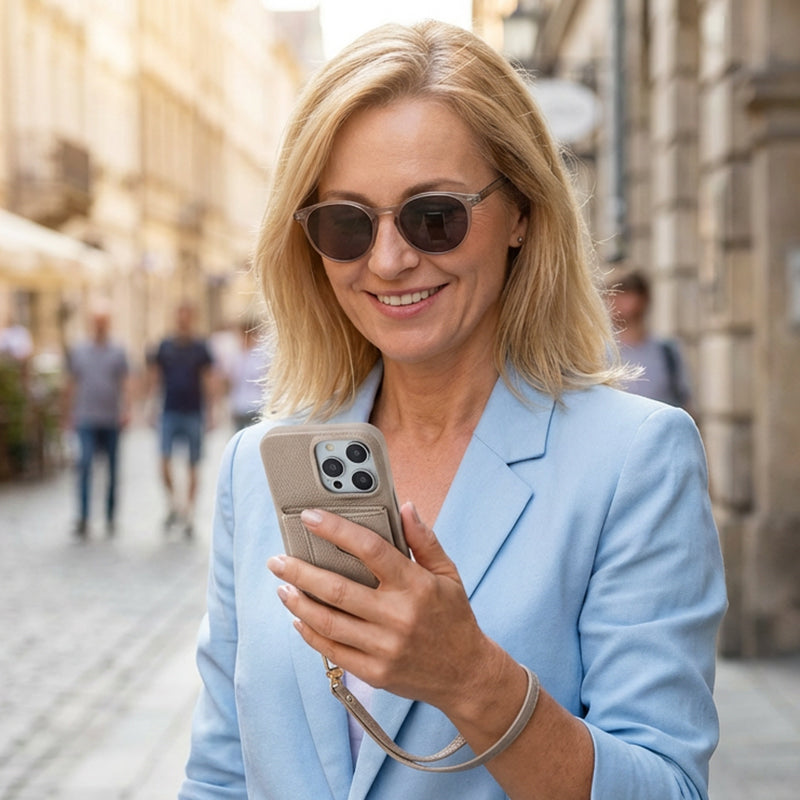 🔥Różowe etui ochronne na telefon z lusterkiem i paskiem na nadgarstek