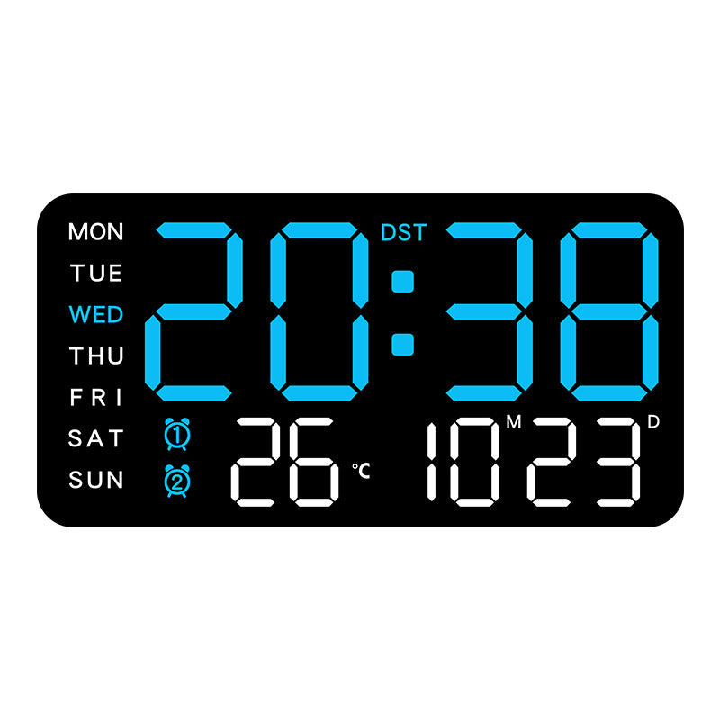 Duży cyfrowy zegar ścienny z wyświetlaczem LED, datownikiem i termometrem, idealny prezent dla osób starszych, dekoracja salonu i sypialni